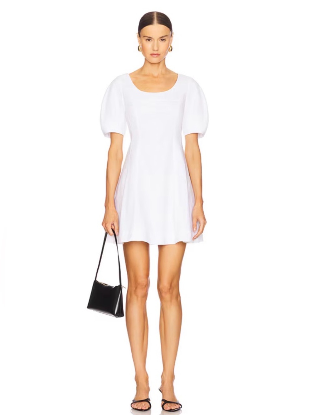 Theory White Square Neck Puff Sleeve Mini Dress